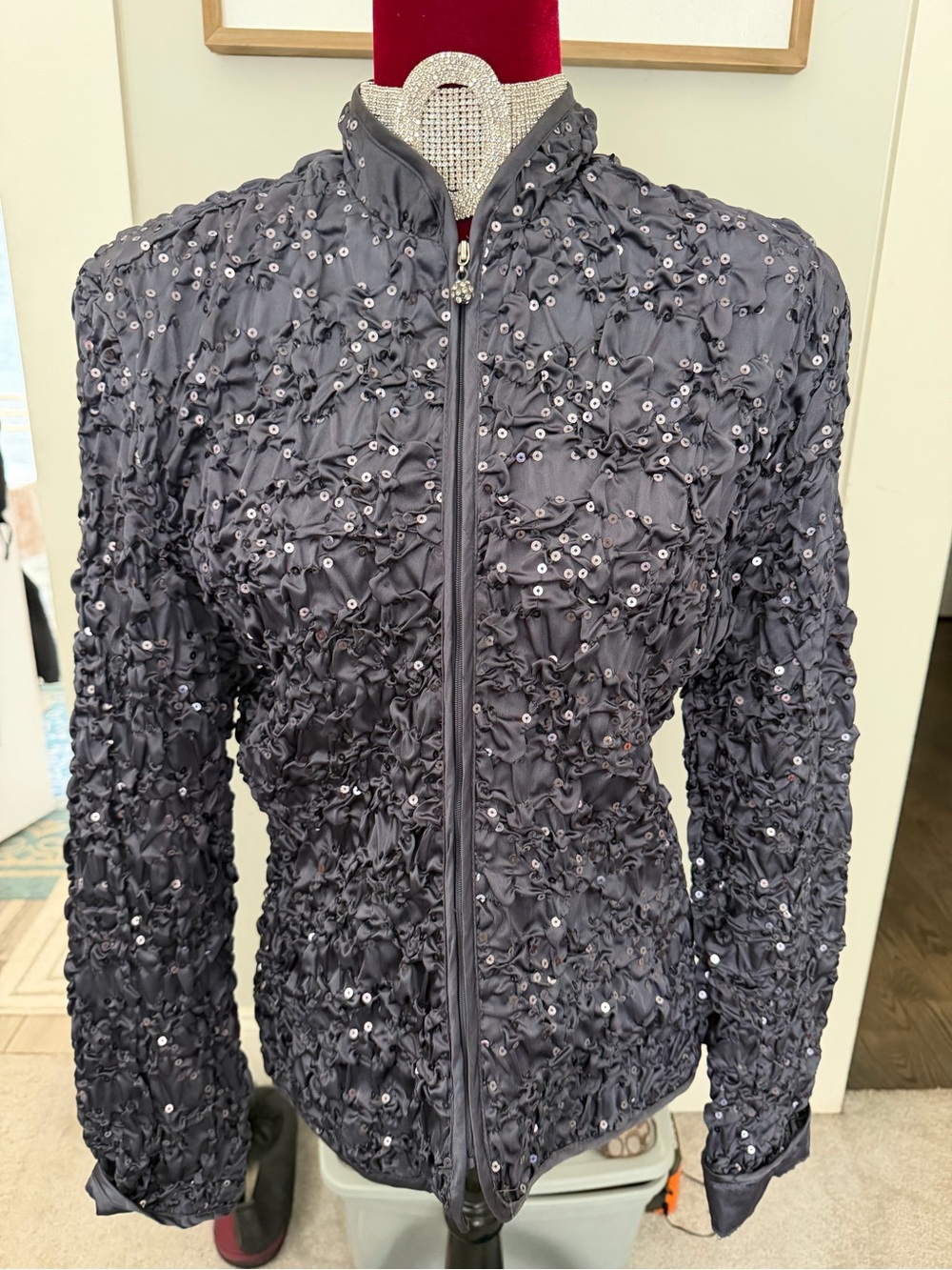 J.B.S. Charcoal Sequin Textured Zip Bomber Jacket